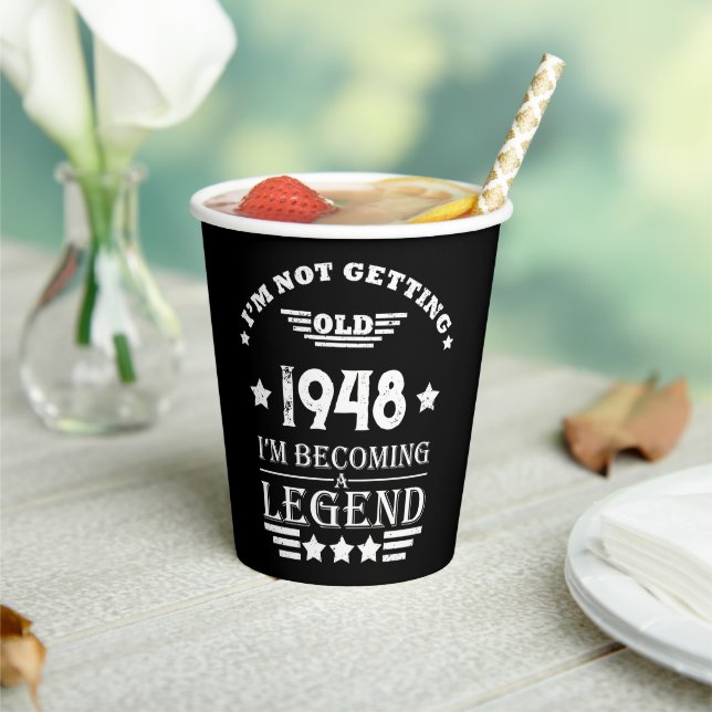 Personalised black white vintage 75th birthday  paper cups (Insitu)