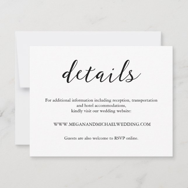 Personalised Black & White Wedding Details Card (Front)