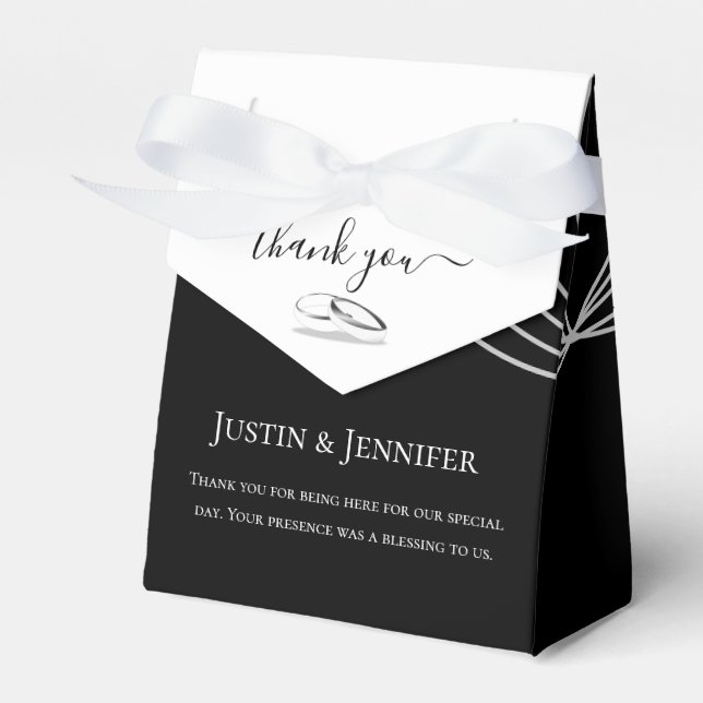 Personalised Black White Wedding Theme Favour Box (Front Side)