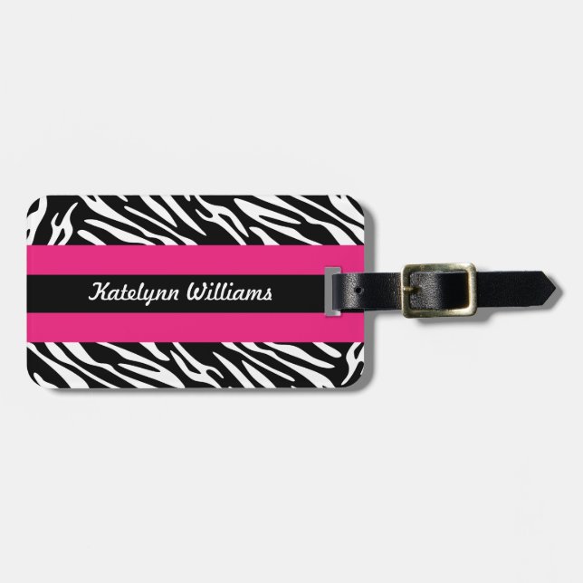 Personalised Black White Zebra Stripe Luggage Tag (Front Horizontal)