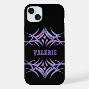Personalised Black with 3D Purple Tribal Design iPhone 15 Plus Case