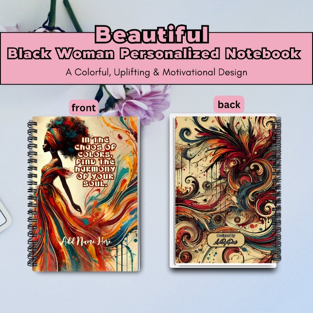 Personalised Black Woman Colourful Spiral Notebook (Black Woman Personalized Notebook)