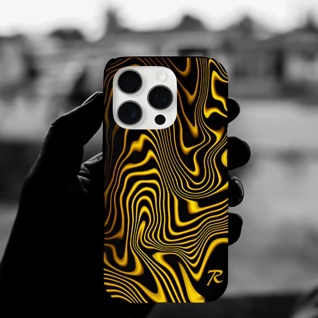 Personalised Black Yellow Gold Swirls Texture Case-Mate iPhone Case (Creator Uploaded)