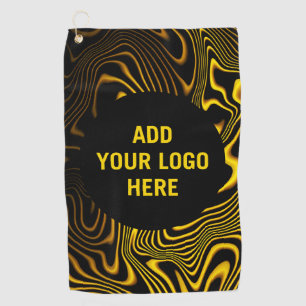 Personalised Black Yellow Gold Swirls Texture Golf Towel