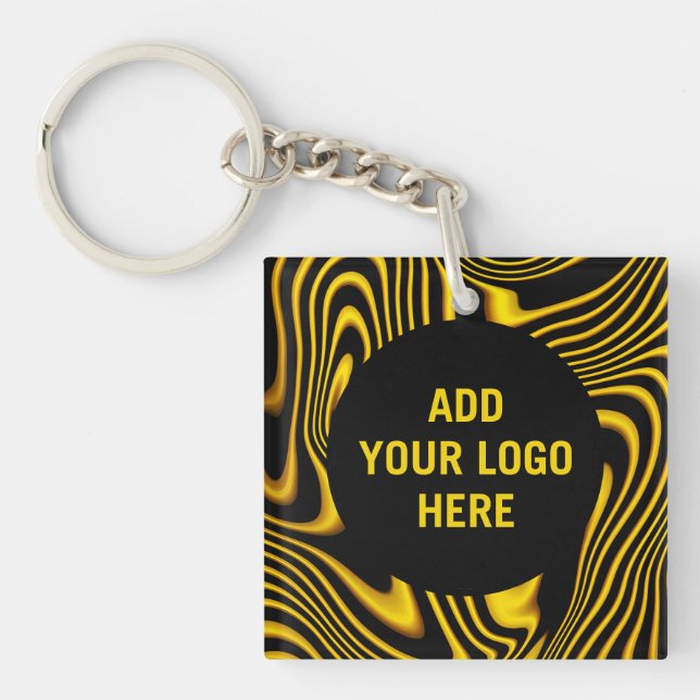 Personalised Black Yellow Gold Swirls Texture Key Ring (Front)
