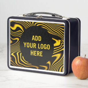 Personalised Black Yellow Gold Swirls Texture Metal Lunch Box