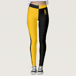 Personalised Black Yellow Orange Stripes Monogram Leggings