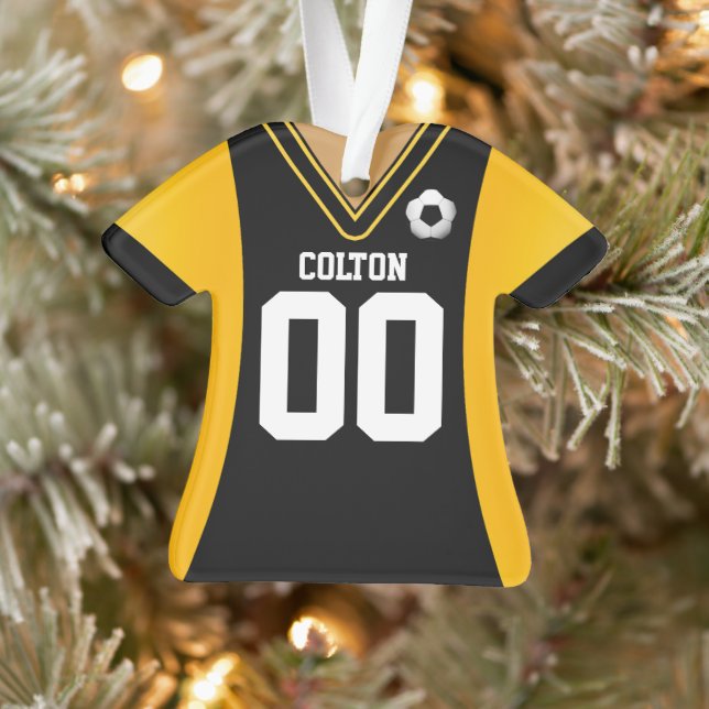 Personalised Black/Yellow Soccer Jersey Ornament (Tree)
