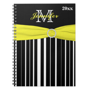 Personalised Black Yellow White Striped Notebook