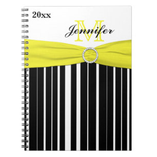 Personalised Black Yellow White Striped Notebook