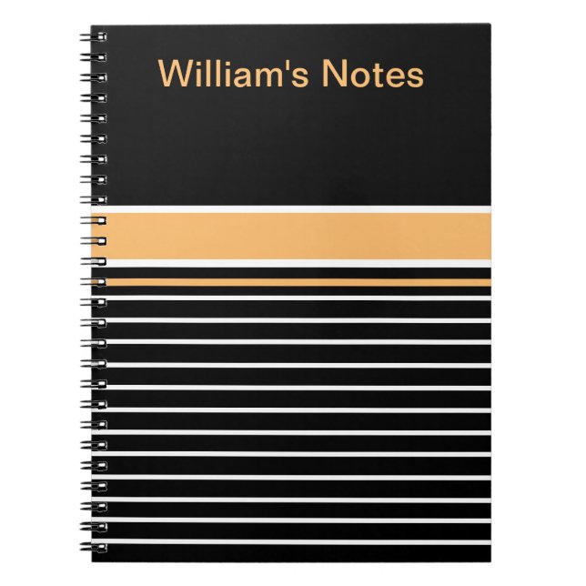 Personalised Black Yellow White Stripes Notebook (Front)