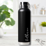 Personalised Black Your Name Script Minimalist<br><div class="desc">Simple yet stunning.  Personalise this water bottle with your name,  or a loved ones name.  A simple elegant script typography with a girly edge.  Change out the background and font colours to anything you want. Black White Trendy Simple Your Name Minimalist Water Bottle</div>