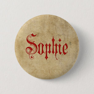 Personalised Blackletter Parchment Sophie Red 6 Cm Round Badge