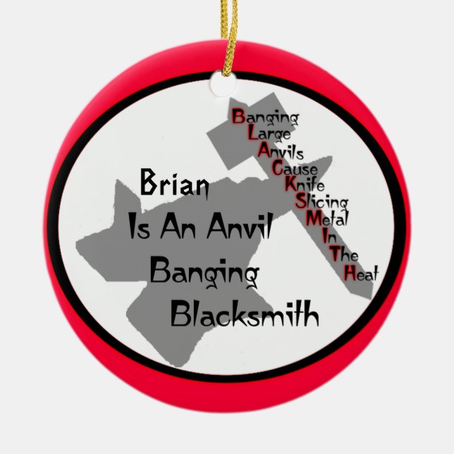 Personalised Blacksmith Ceramic Tree Decoration (Front)