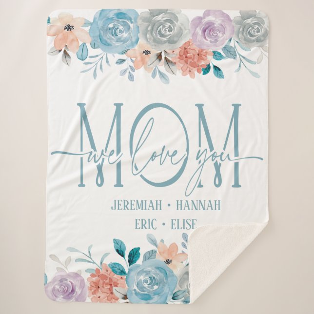 Personalised Blanket for Mum with Blush Flowers (Front)