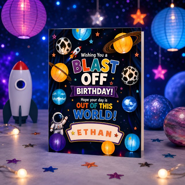 Personalised Blast Off Birthday for Boys Card (Creator Uploaded)