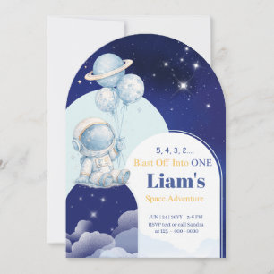 Personalised Blast Off Into One Space Birthday Inv Invitation