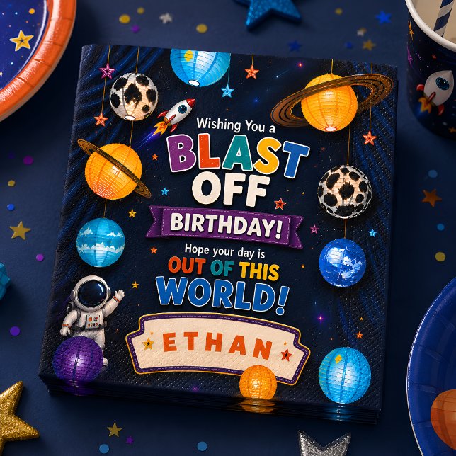 Personalised Blast Off Space Birthday Party Napkin (Personalized Blast Off Space Birthday Party Napkins
)