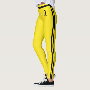 Personalised Blazing Yellow Black Stripes Monogram Leggings
