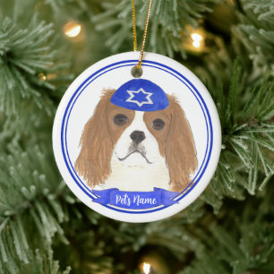 Personalised Blenheim Cavalier Hanukkah Yarmulke Ceramic Tree Decoration