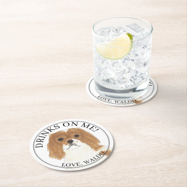 Personalised Blenheim Cavalier King Charles Spanie Round Paper Coaster (Insitu)