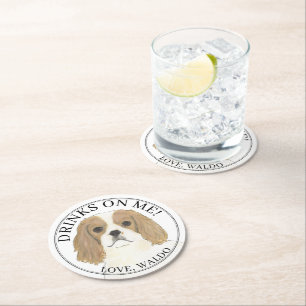 Personalised Blenheim Cavalier King Charles Spanie Round Paper Coaster