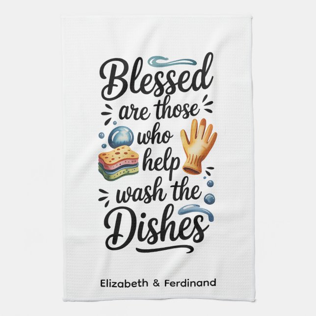 Personalised Blessed are Those who Help Wash Tea Towel (Vertical)