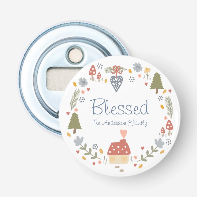 Personalised Blessed Cosy Country Cottage Hygge Bottle Opener (Front)