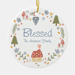 Personalised Blessed Cosy Country Cottage Hygge Ceramic Tree Decoration