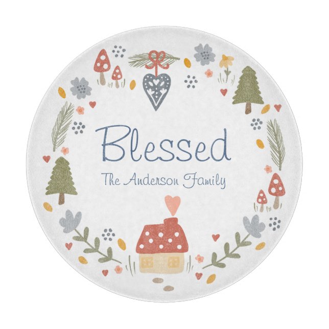 Personalised Blessed Cosy Country Cottage Hygge Cutting Board (Front)