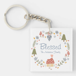 Personalised Blessed Cosy Country Cottage Hygge Key Ring