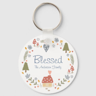 Personalised Blessed Cosy Country Cottage Hygge Key Ring