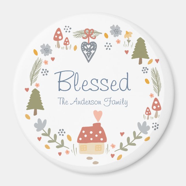 Personalised Blessed Cosy Country Cottage Hygge Magnet (Front)
