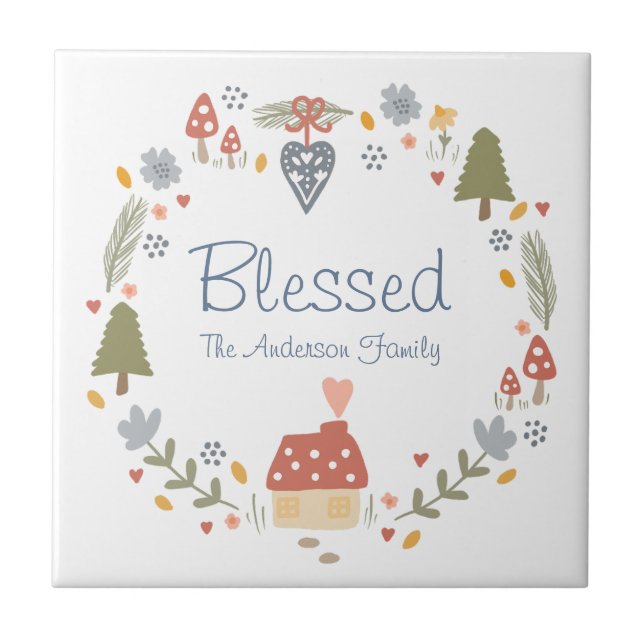 Personalised Blessed Cosy Country Cottage Hygge Tile (Front)
