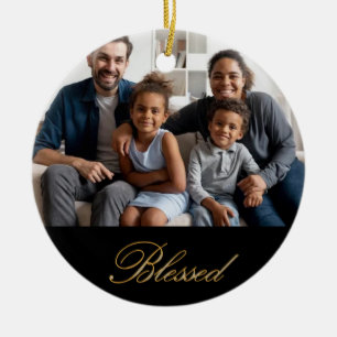 Personalised Blessed in gold with silver glitter Ceramic Tree Decoration