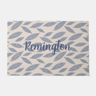 Personalised Block Print Blue Leaves Door Mat