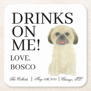 Personalised Blonce Tan Golden Shih Tzu Wedding Square Paper Coaster