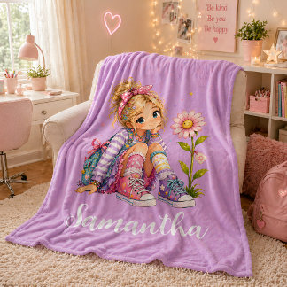 Personalised Blonde Girl Name Fleece Blanket