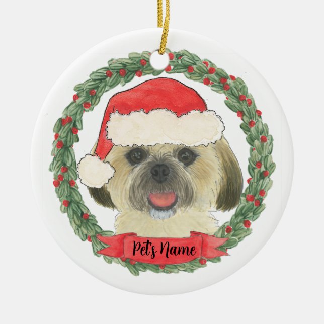 Personalised Blonde Golden Tan Shih Tzu Ceramic Tree Decoration (Front)