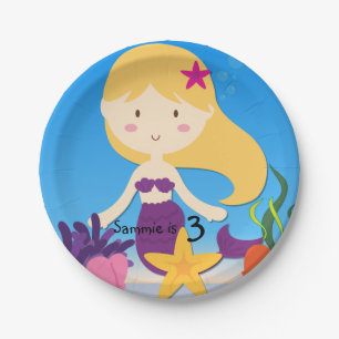 Personalised Blonde Mermaid Birthday Paper Plates
