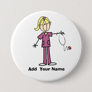 Personalised Blonde Stick Figure Nurse Button