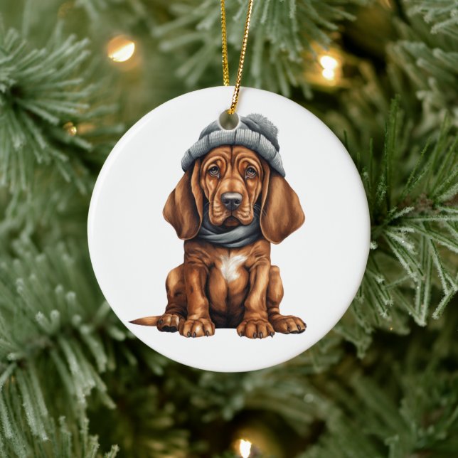 Personalised Bloodhound Dog Art Ceramic Tree Decoration (Tree)