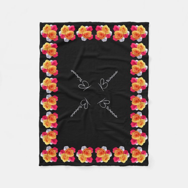 Personalised Blooming Roses Motif Fleece Blanket (Front)