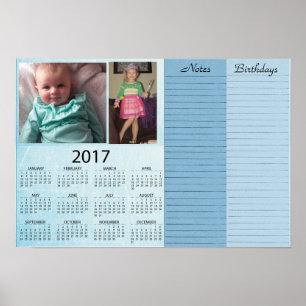 Personalised Blue 2017 Calendar with Baby Photo Poster