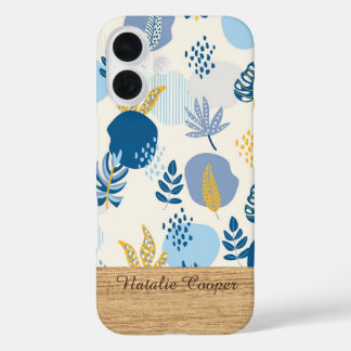 Personalised Blue Abstract Botanical iPhone Case