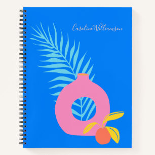 Personalised Blue Abstract Botanical Modern Art Notebook