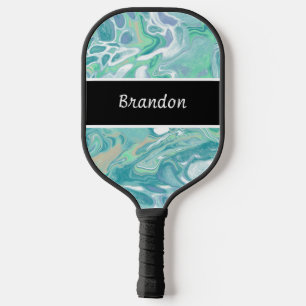 Personalised Blue Abstract Fluid Art Pickleball Paddle