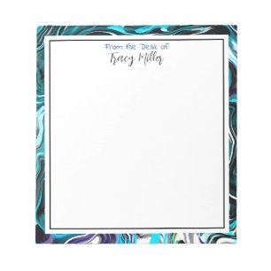Personalised Blue and and Black Marble Border Notepad