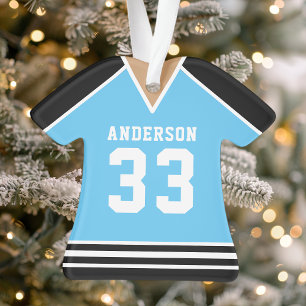 Personalised Blue and Black Hockey Jersey Ornament