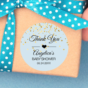 Personalised Blue and Gold Baby Shower Thank You Classic Round Sticker